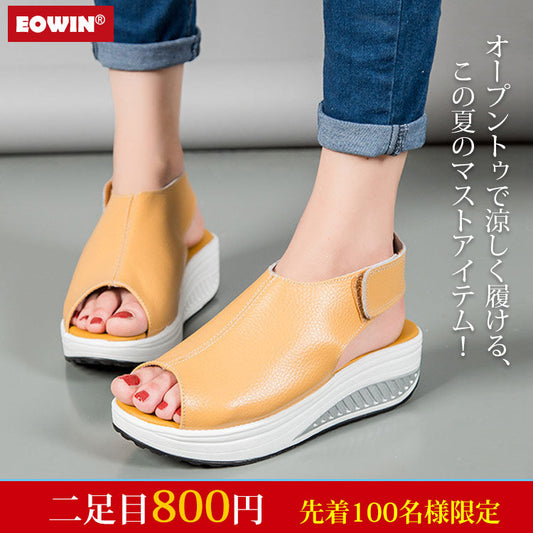 【大人気の本革サンダル】軽量 5cmアップ マジックテープ オシャレ 履き心地