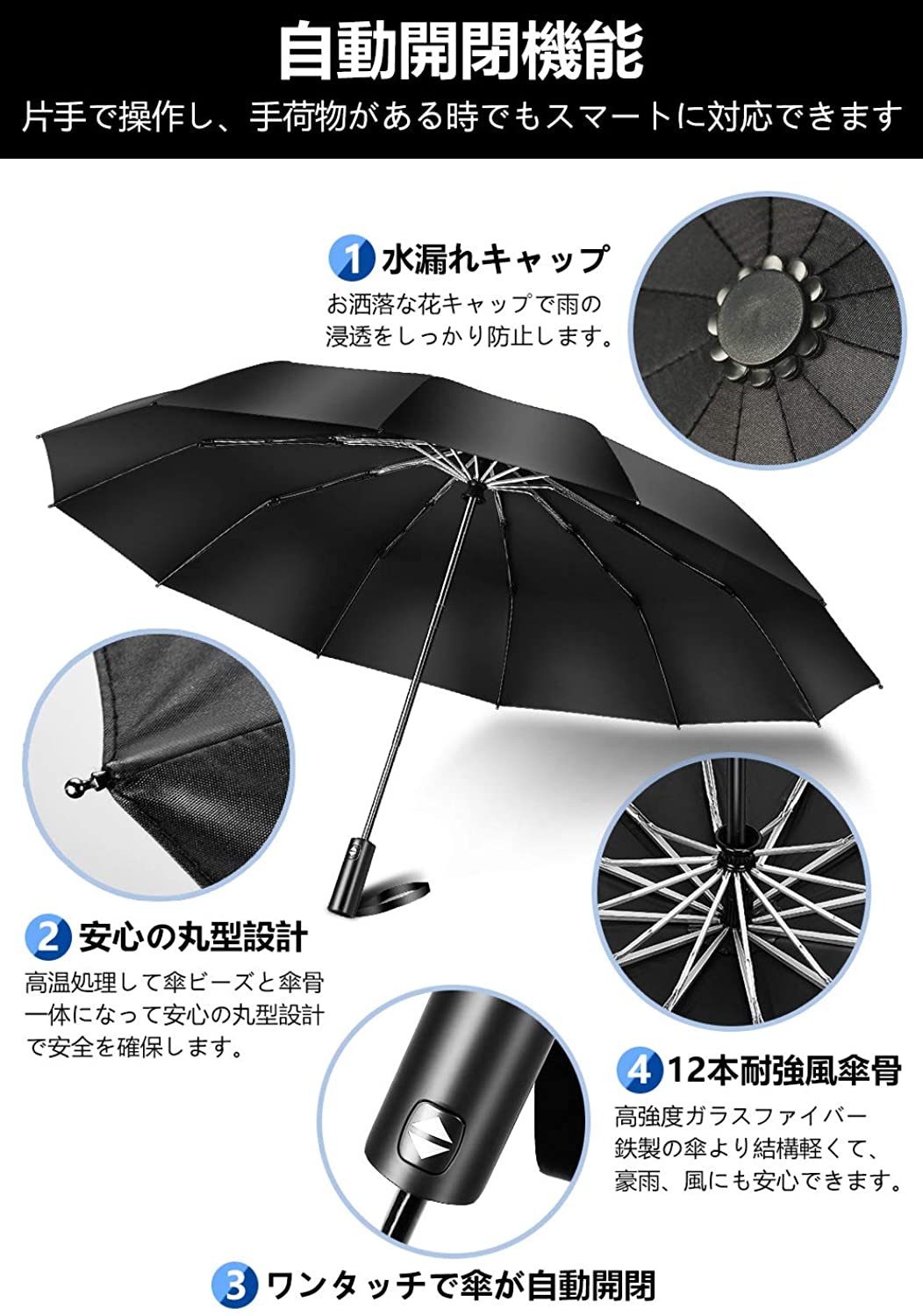 折りたたみ傘 自動開閉 軽量 折り畳み傘 メンズ 大きい 晴雨兼用 台風対応 梅雨対策 大きい 超撥水 おりたたみ傘 210T高強度グラスファイバー 収納ポーチ付き