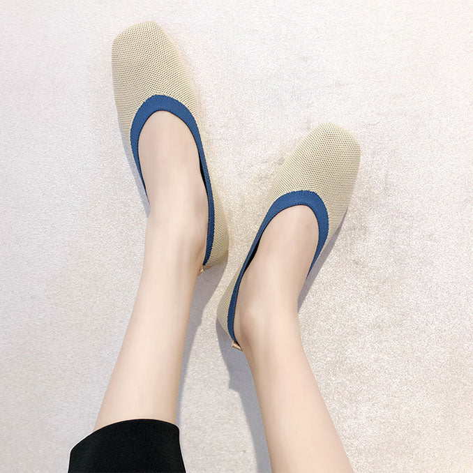 手編み引き替えパンプス 柔らかい生地 3D立体編みを採用し 耐磨耗アウトソール 歩きやすく10キロ歩いていても 履き疲れないです