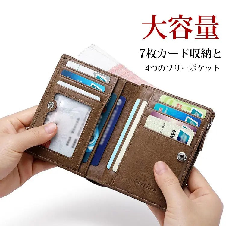 【二つ折り財布】小銭入れがとても便利です。大容量&多機能 本革メンズ財布新登場!手触り良い 耐久性抜群 柔らか
