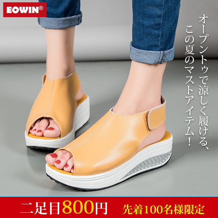 【大人気の本革サンダル】軽量　5cmアップ　マジックテープ　オシャレ　履き心地